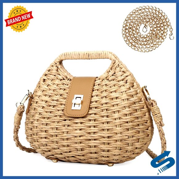 Straw Woven Crossbody Bag with Removable Straps Boho Beach Purse